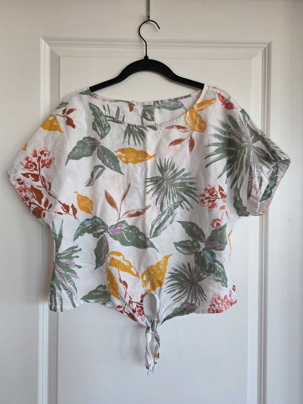 GAP Tropical Tie-Front Crop Top - White/Green/Yellow/Brown